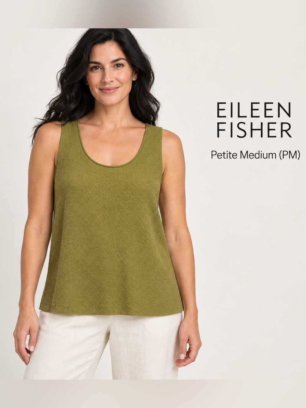 Eileen Fisher PM Petite Green 100% Wool Textured Knit Tank Top quiet luxury